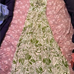 Angie Green and White Leaf Print Maxi Dress